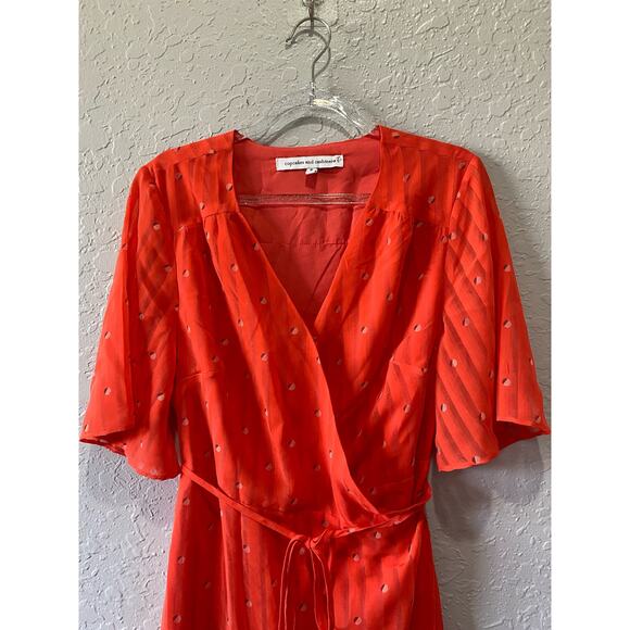 Cupcakes & Cashmere Women's Red Midi Wrap Dress Small Party Datenight flirty - Picture 4 of 10